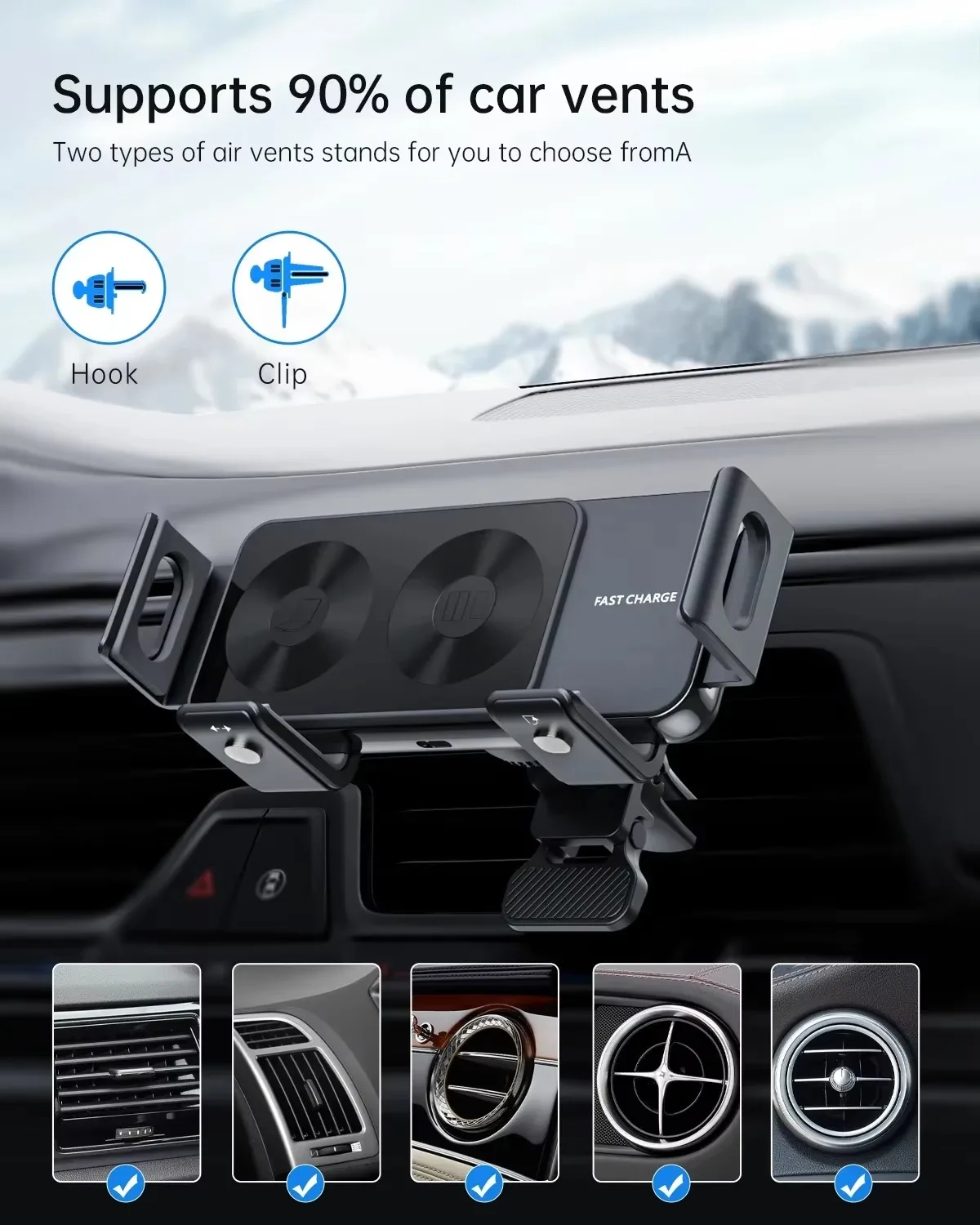 Eary Wireless Car Charger for Samsung Galaxy Z Fold 6/5/4/3 Fast Charging Phone Car Mount Air Vent Dashboard Car Phone Holder