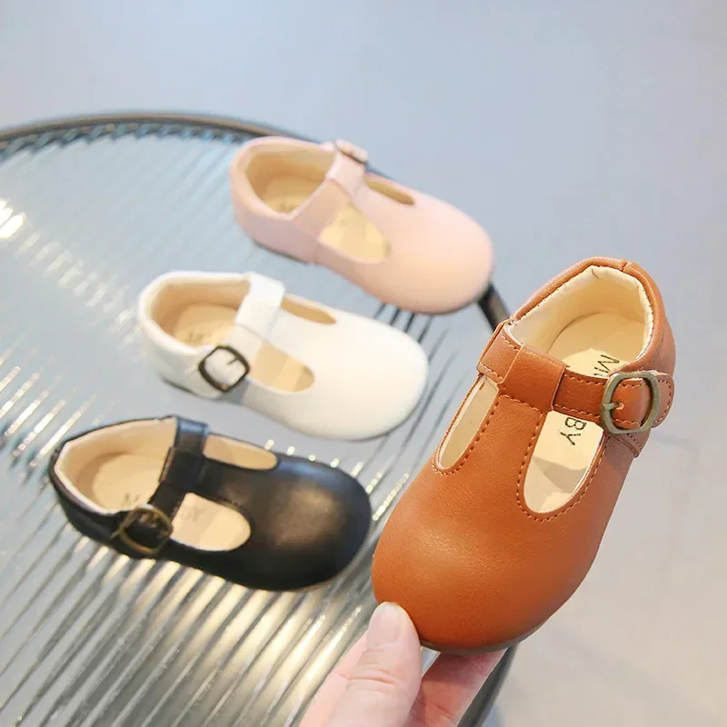 Baby Girls Leather Shoes for Toddlers Kids Infants Casual Flats Princess Sweet Classic T-strap Candy Color Fashion Soft 15-30