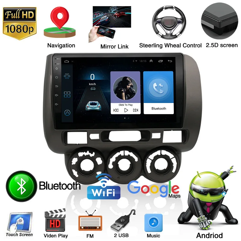 

9" Android Car Auto Radio Player Automobile Multimedia For 2001-2008 Honda Jazz Fit TDA7388 Dashboard Multimedia Carplay Video