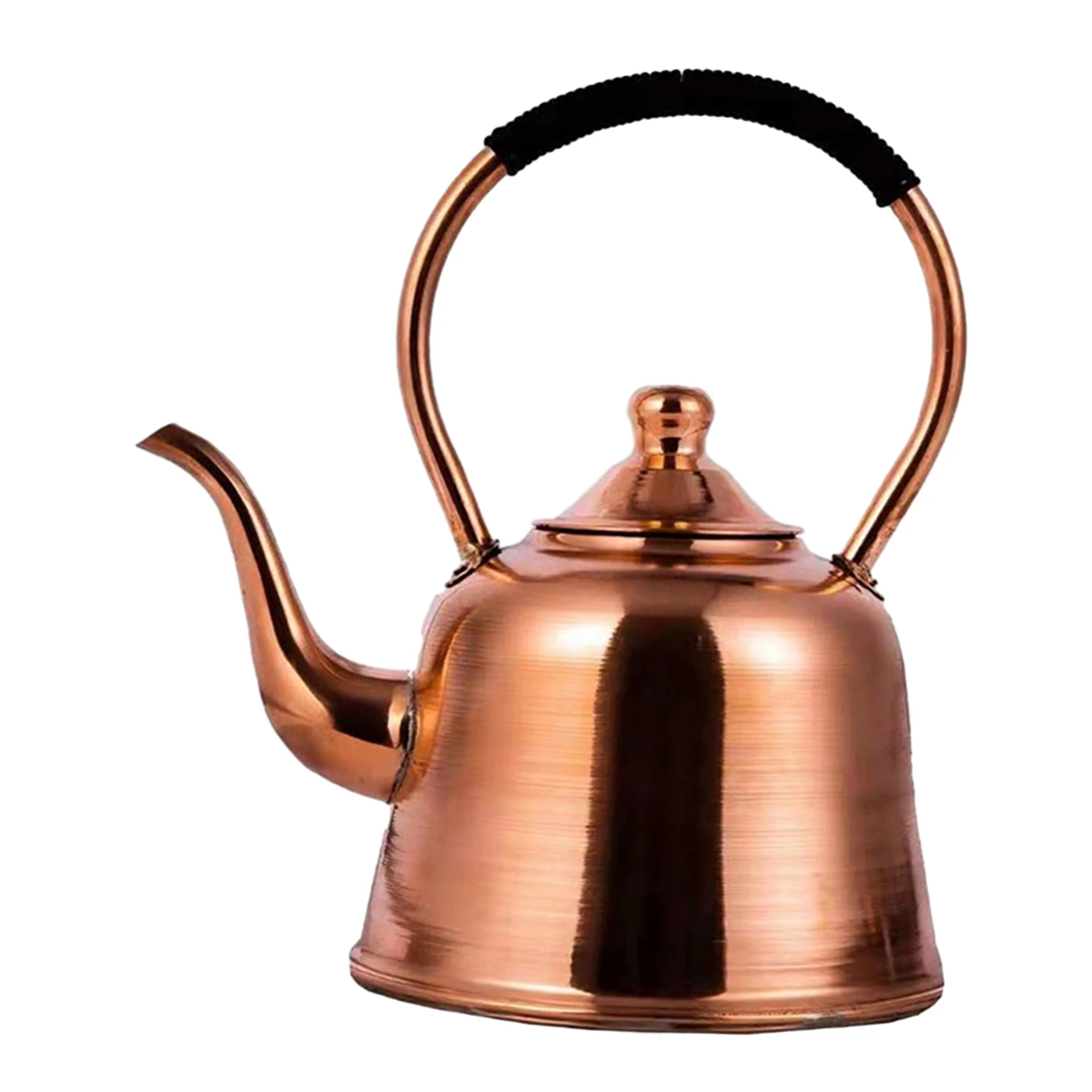 2L Copper Tea Kettle Retro Chinese Tea Pot with Wrapped Handle for Gas Stovetop Boiling Water Camping Stovetop