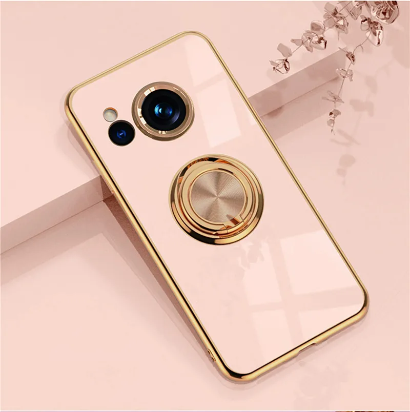 Magnetic 6D Plating Silicone TPU Case with Ring and Stand