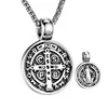 Vintage St Benedict Exorcism Women Men Necklace Round Pendant Stainless Steel 24Inch Chain Catholic Roman Cross Demon Necklaces 1