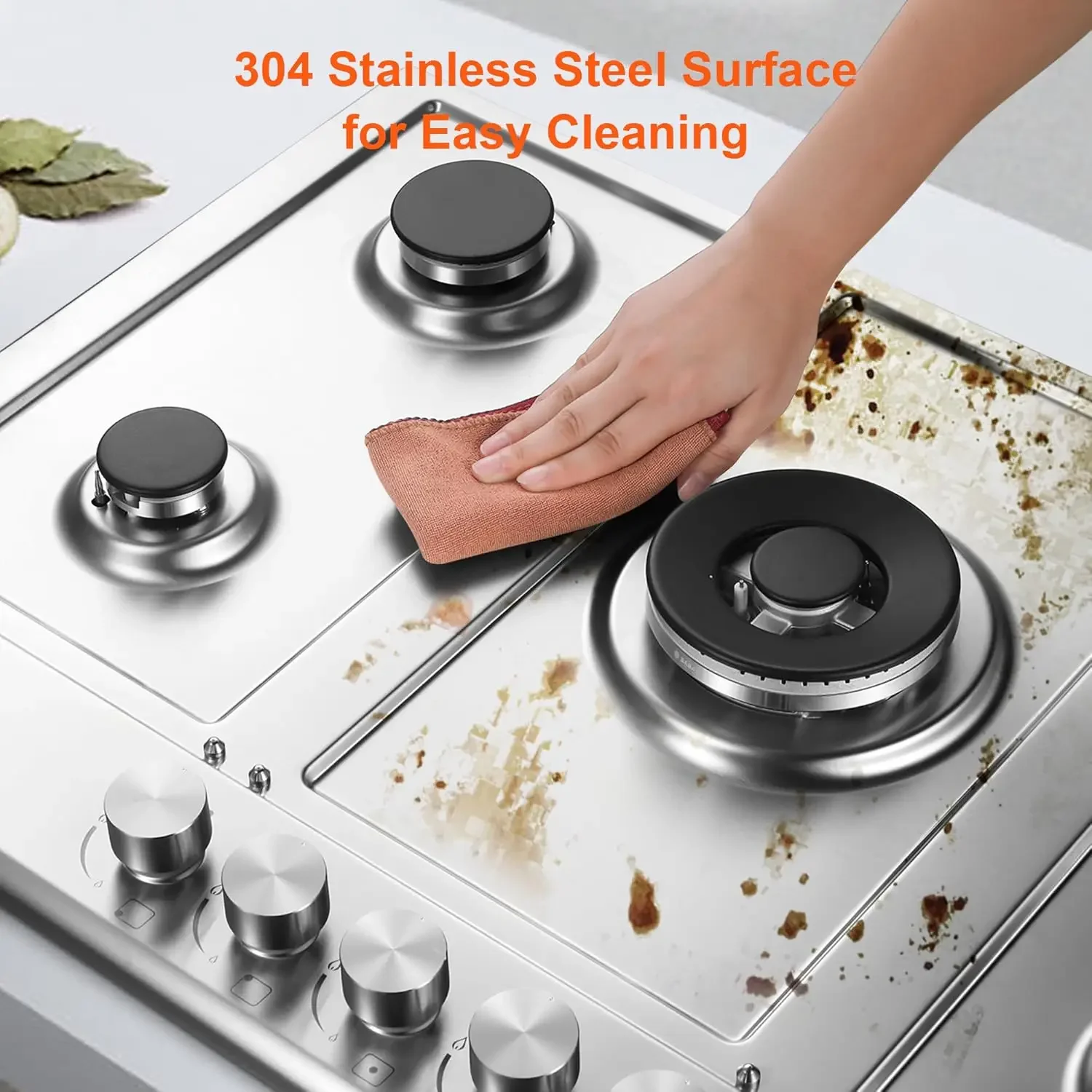 Gas Stove Top with 5 High Efficiency Burners, Bulit-in Stainless Steel Gas Hob for Kitchen, NG/LPG Convertible Gas Stovetop, The 5