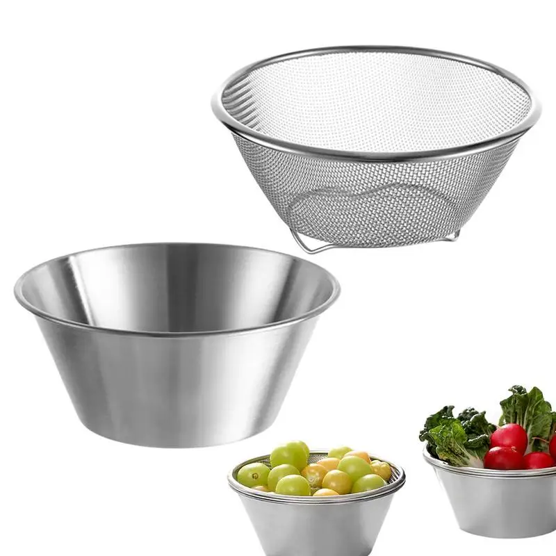 Stainless Steel Rice Washing Bowl Rice Washer 700ml Metal Pot Drainer Bowl Fruit Washing Filter