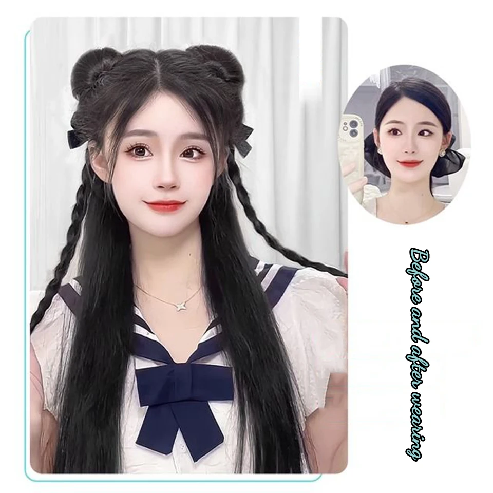 OLACARE Synthetic Black Claw Chignon Hair Bow Little Hair Bun Donut Messy Scrunchies Wrap Around Ponytail Extension for Women