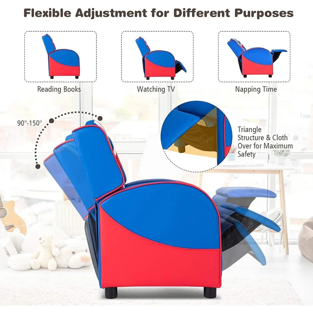 Kids Recliner, Youth Gaming Recliner w/Headrest, Footrest, Lumbar Support, Side Pockets, Adjustable Recliner Sofa for Kids 6