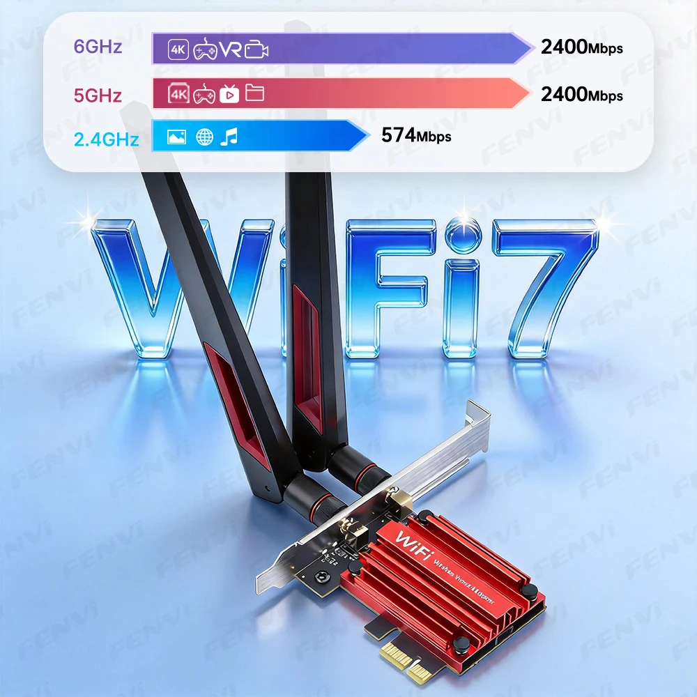 fenvi WiFi 7 PCIe 무선 어댑터 블루투스 5.4 트라이 밴드 6G/5G/2.4Ghz 10DBi 안테나 MT7925 WiFi7 네트워크 카드 PC Win 10/11용