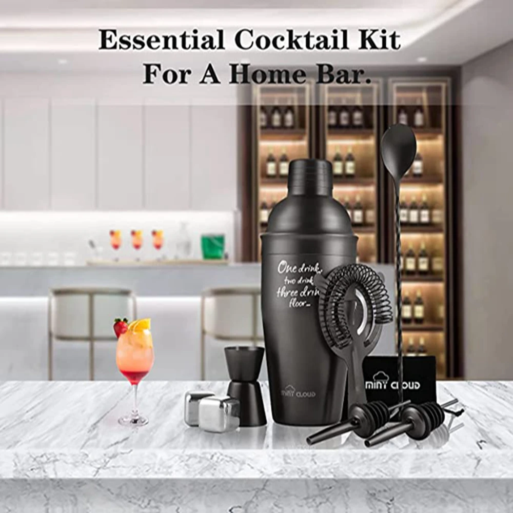 Simple Modern Cocktail Shaker Gift Set with Jigger Lid | Insulated Boston Martini Mixer Stainless Steel | Midnight Black