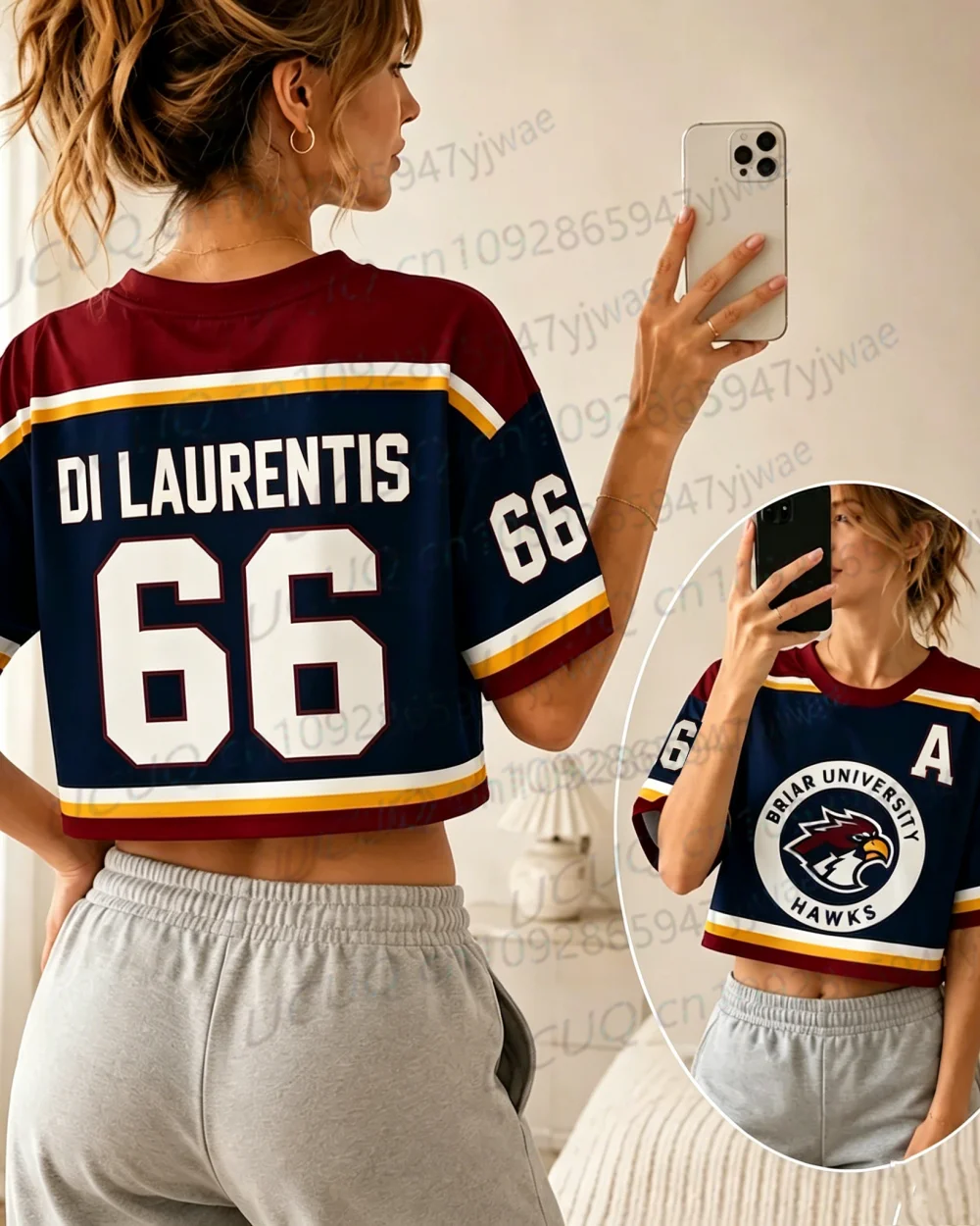 Sommer Damen Off Campus Briar University Graham 44 DI LAURENTIS 66 Crop Top Football Jersey Kurzarm Crop T-Shirt Tops