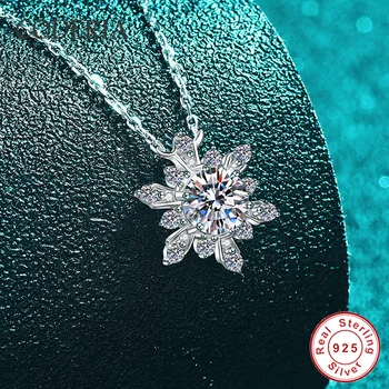 Lab Diamond 6.5mm 1CT Round Moissanite Snowflake Pendant Necklace Women Wedding 925 Sterling Silver Chain Fashion Gift Jewelry