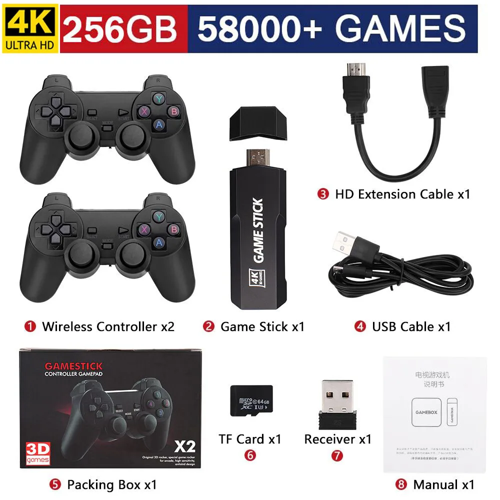 Retro HD video game console, wireless controller for PSP, PS1, Christmas gift, 4K game stick, GD10, 128G, 256G, 58000 games