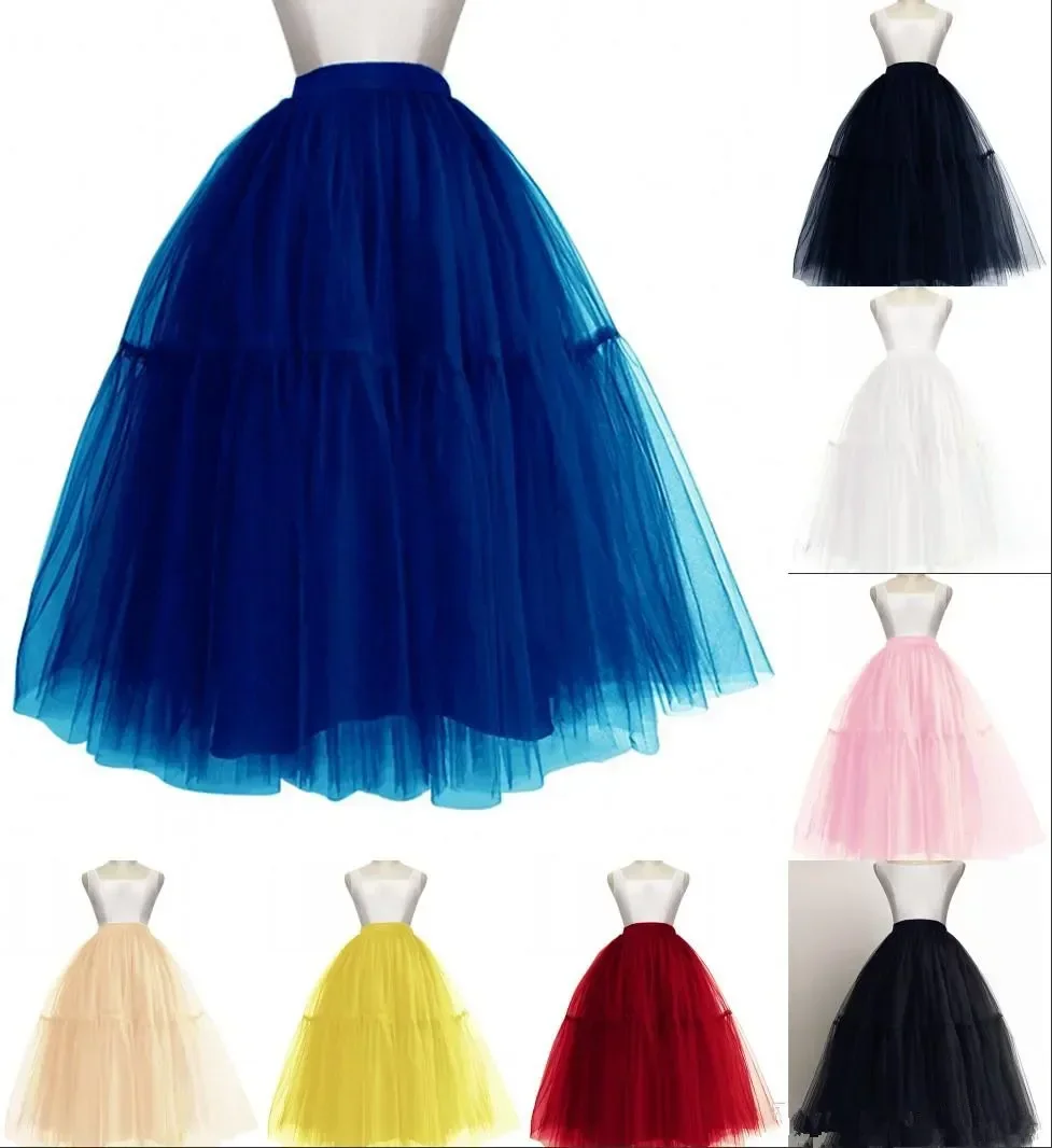 New 4 Layers Women Midi Tulle Tutu Skirt Petticoat Wedding Bridal Dress Prom Evening Ball Gown Under Skirts CPA1091 6 layered knee length tutu tulle skirt petticoat womens high waist elastic pleated skirts wedding bridesmaid ball gown skirt