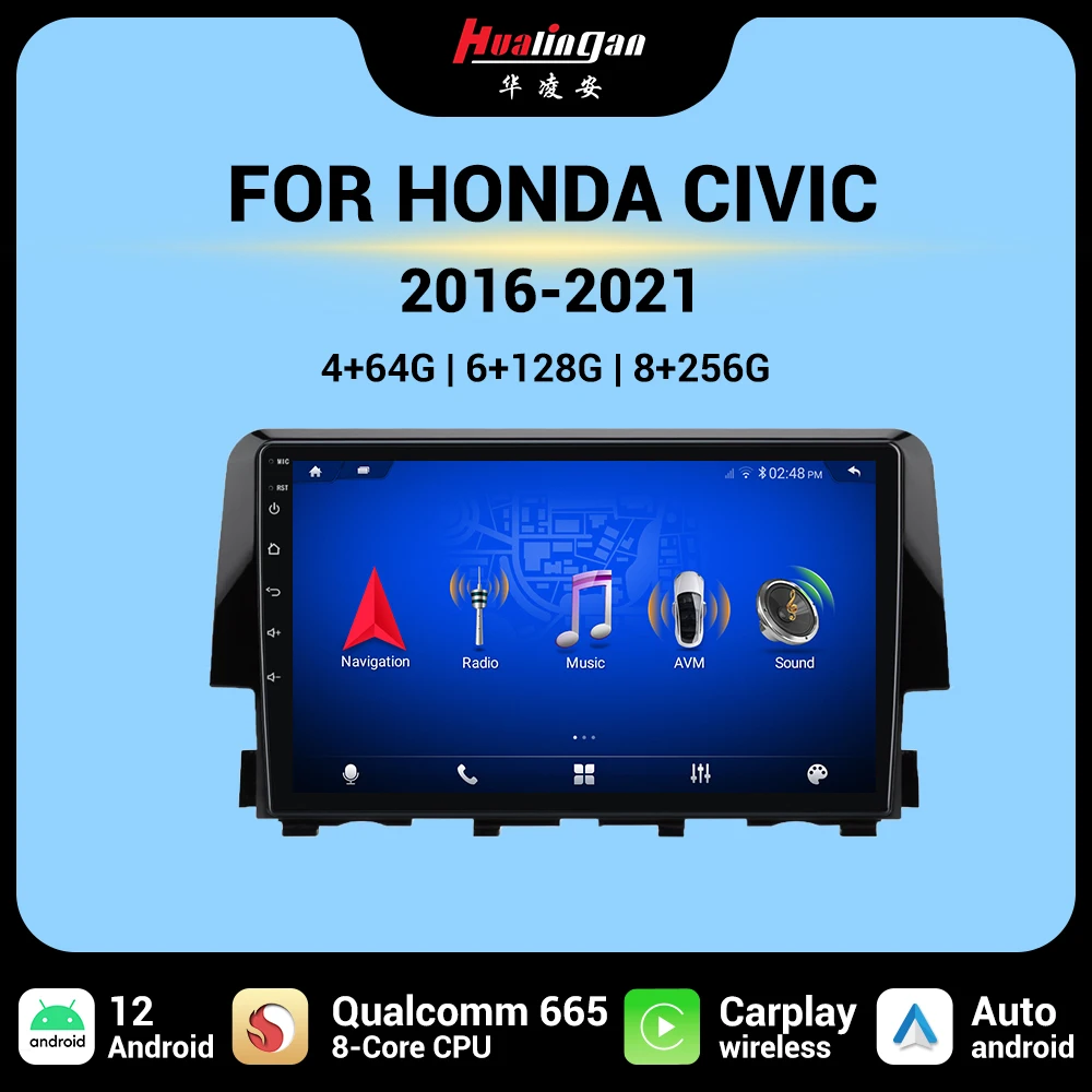 

Hualingan qualcomm665 for 2016-2021 Honda Civic radio built-in Wireless CarPlay Android Auto GPS navigation touch screen