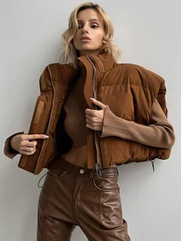 Winter Fashion Stand Collar Thick Warm Coffee Jackets Waistcoat for Women 2022 Casual Sleeveless Short Vest Coats Streetwear 1