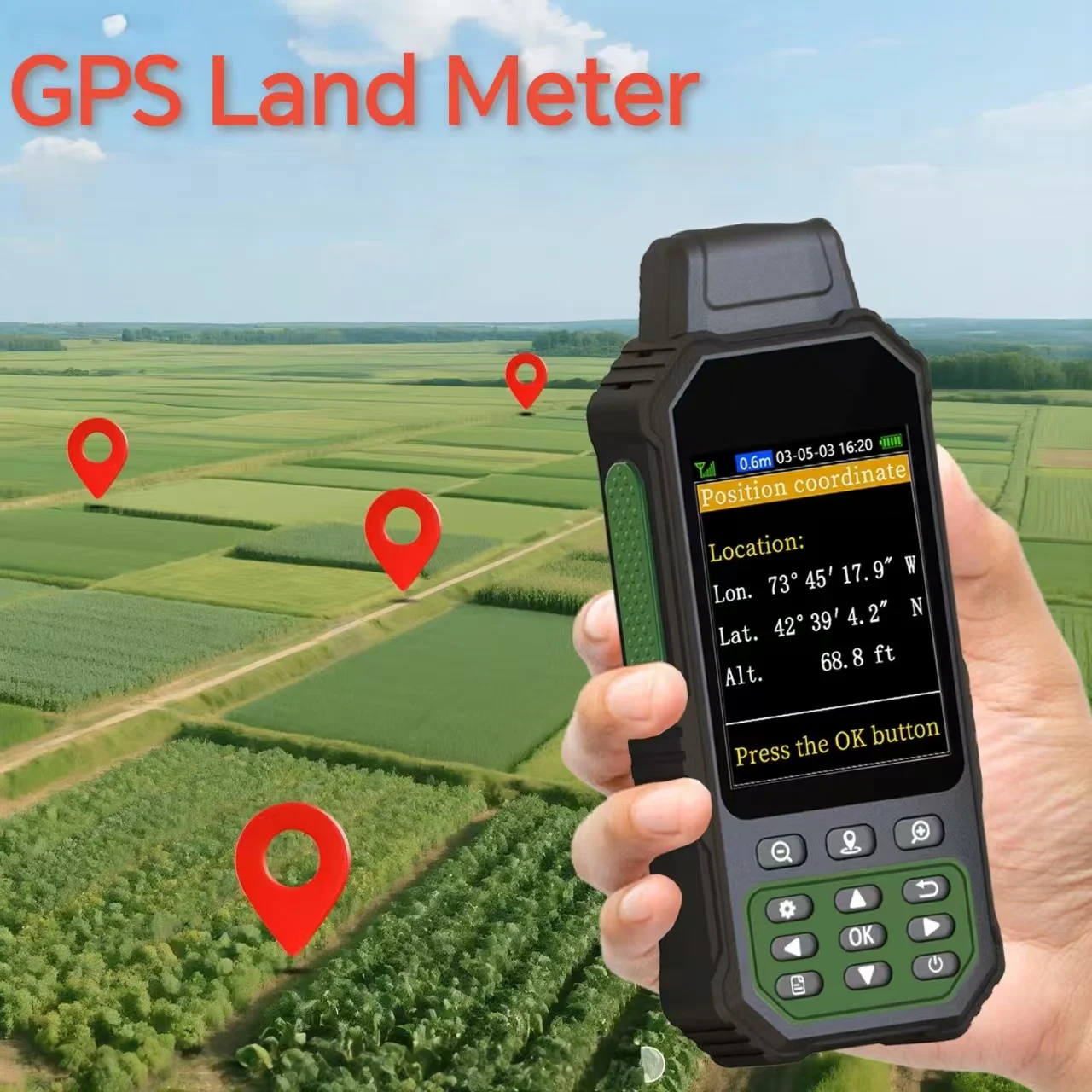 מד אזור קרקע נייד ZL190PLUS עם GPS, מד דיוק גבוה לציוד סקר קרקע לחקלאות ומחקרי קרקע