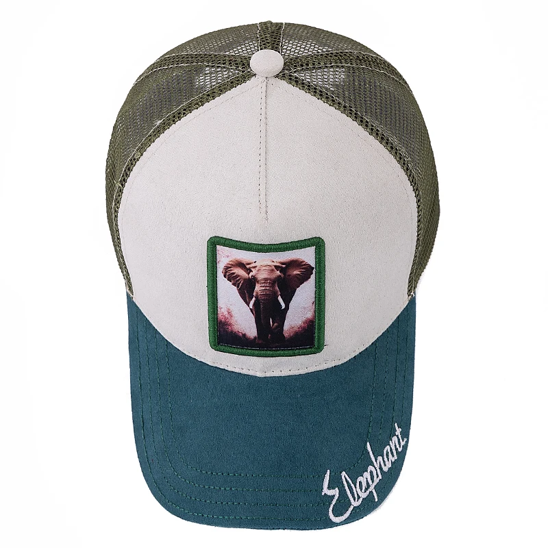 Hot Sale Unisex Mesh Cap Elephant Pattern Patch Design Suede Hat Summer Animal Baseball Cap Fashion Trucker Hat For Men Women ﻿