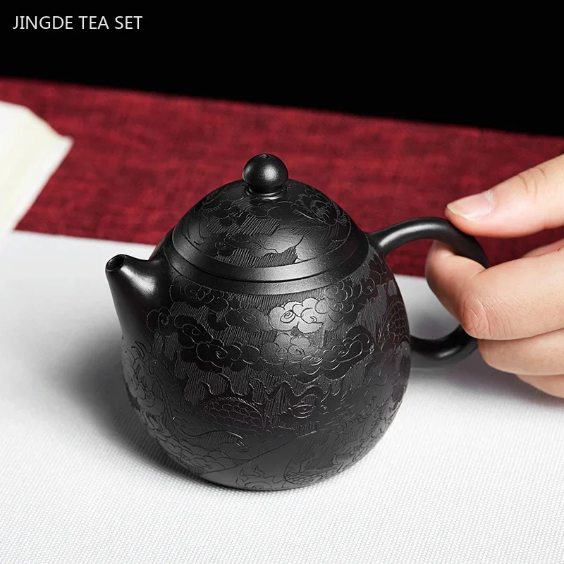200ml Boutique Yixing Purple Clay Teapot Hand-carved Dragon Egg Pot Black Mud Beauty Tea Infuser Chinese Zisha Tea Accessories