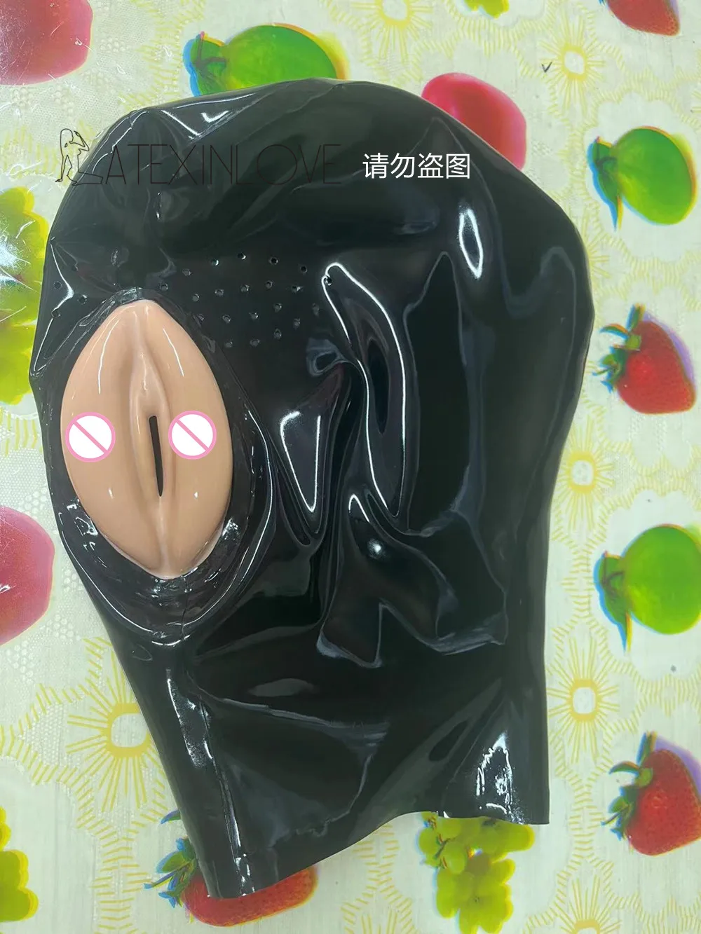 Sexy Fetish Natural Latex Mask Hood Vagina Pinhole Eye Mesh with Real Zip latex mask