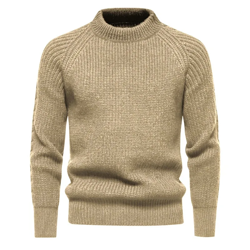 Autumn Round Neck Three-dimensional Striped Jacquard Design Soft Men's Long Sleeved Sweater