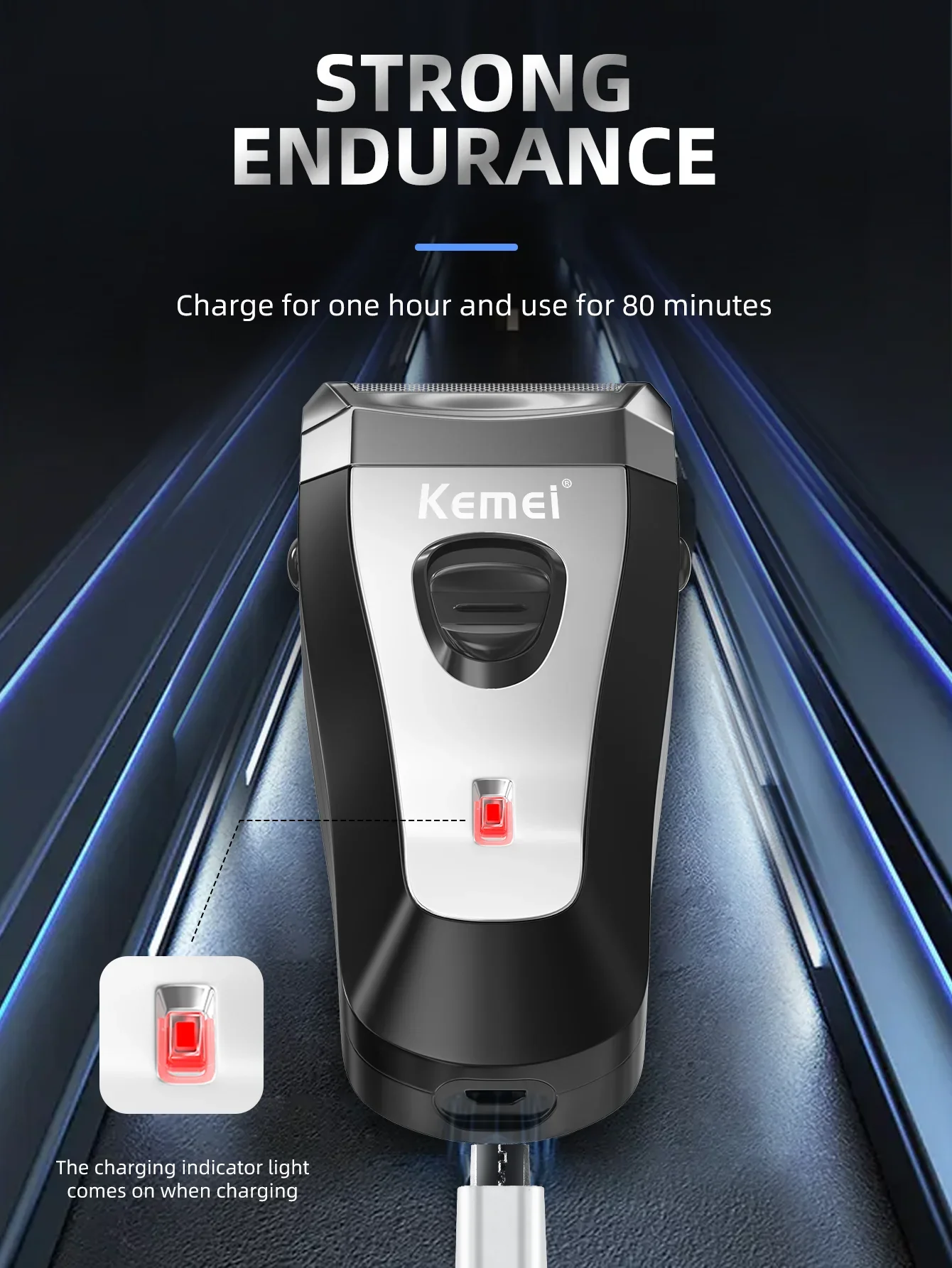 Rasoir électrique kemei étanche rechargeable par usb_voghion.com