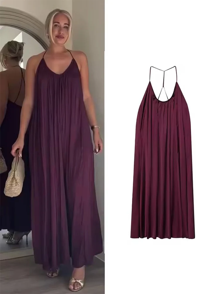 Satin Elegant Dress Woman 2025 Sleeveless Halter Neck Women's Party Dresses Summer Backless Sexy Evening Dress