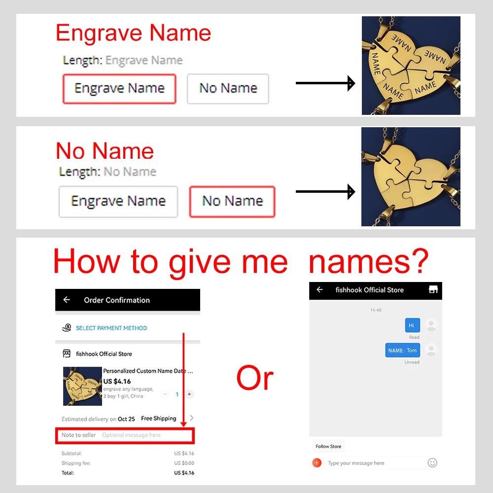 Fishhook Heart Custom Necklace Name Personalized Chain Puzzle Family Child Kid Gift For Women Man Stainless Steel Jewelry