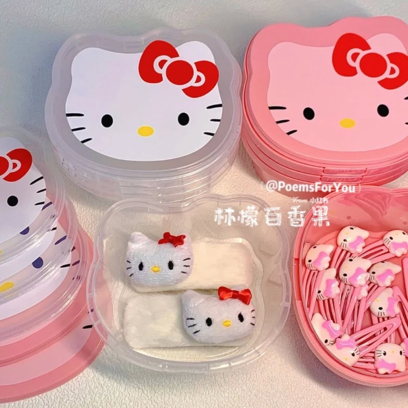 

TAKARA TOMY Cute Hello Kitty Storage Box Hairpin Small Object Pink Transparent Portable Storage Multifunctional Plastic Box