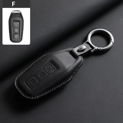 Premium Leather Car Remote Key Case - Elegant Key Shell Cover and Holder (Black ring set)