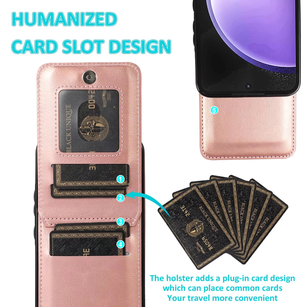 Flip Leather Card Holder Wallet Case For Samsung Galaxy S23 FE S24 Ultra S22 Plus S26 S25 Edge A56 A54 A55 A73 A17, Stand Cover — view 4