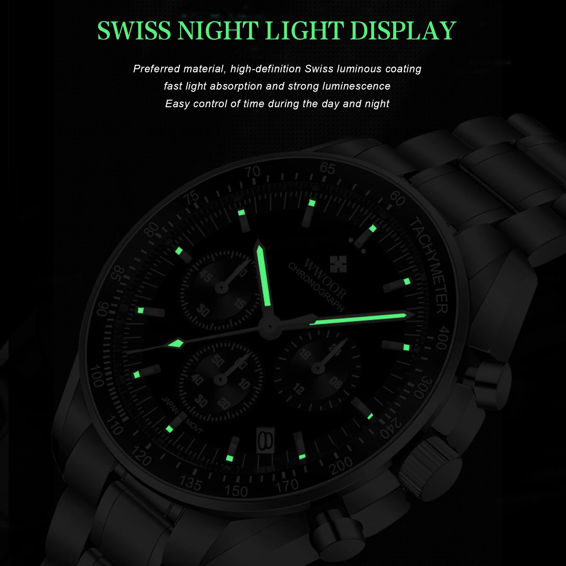WWOOR New VK63 Men's Watches Quartz Business Man's Watch Top Brand Luxury Watch Men Chronograph 10Bar Waterproof Luminous Watch