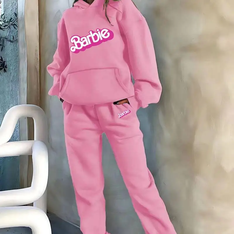 2Pcs Anime Barbie Pullover Cartoon Women's Fashion Hoodie Kawaii Printed Sweatshirt Sweatpants Girls Casual Long Sleeve Pants 3