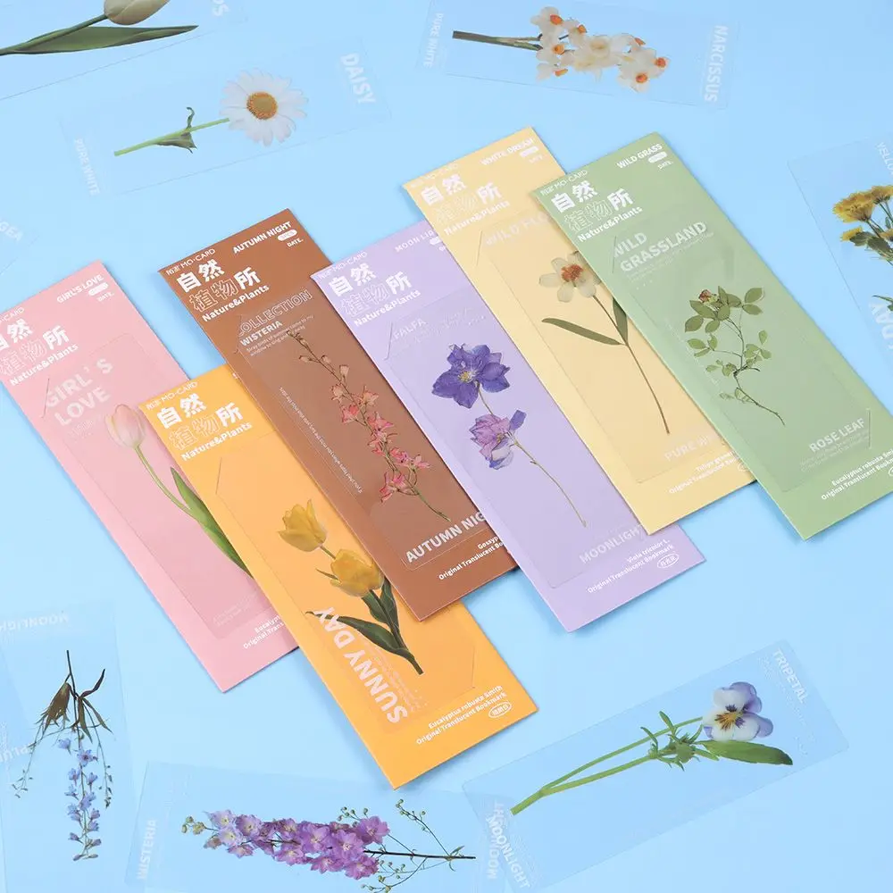 Book Note Marker PET Page Holder Reading Mark Bookmarks Card Translucent Flower Nature Plants Bookmarks Specimen floral painting bookmark,bookmark page holder,bookmark holder,retro flower bookmark