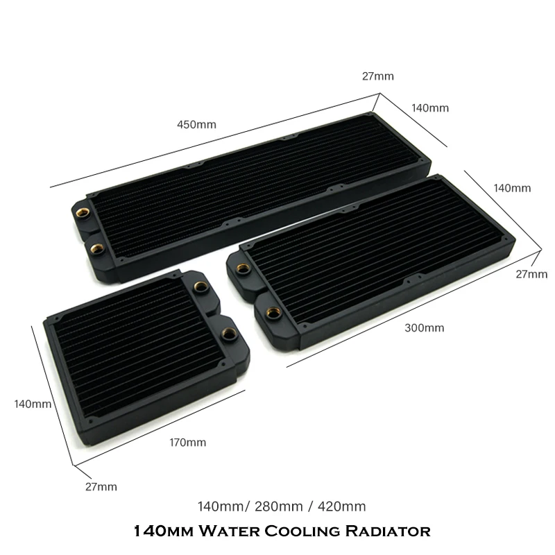 Radiador de Cobre Fino para pc Water Cooling System 140 mm 280 mm 420 mm Fileira Fria para 14cm Fan 27 mm - Imagem 4