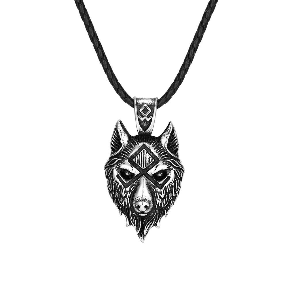 펑크 바이킹 늑대 목걸이 남자 북유럽 신화 오딘의 룬, geri와 Freki Valknut 부적 스테인레스 스틸 펜던트 레트로 쥬얼리 선물
