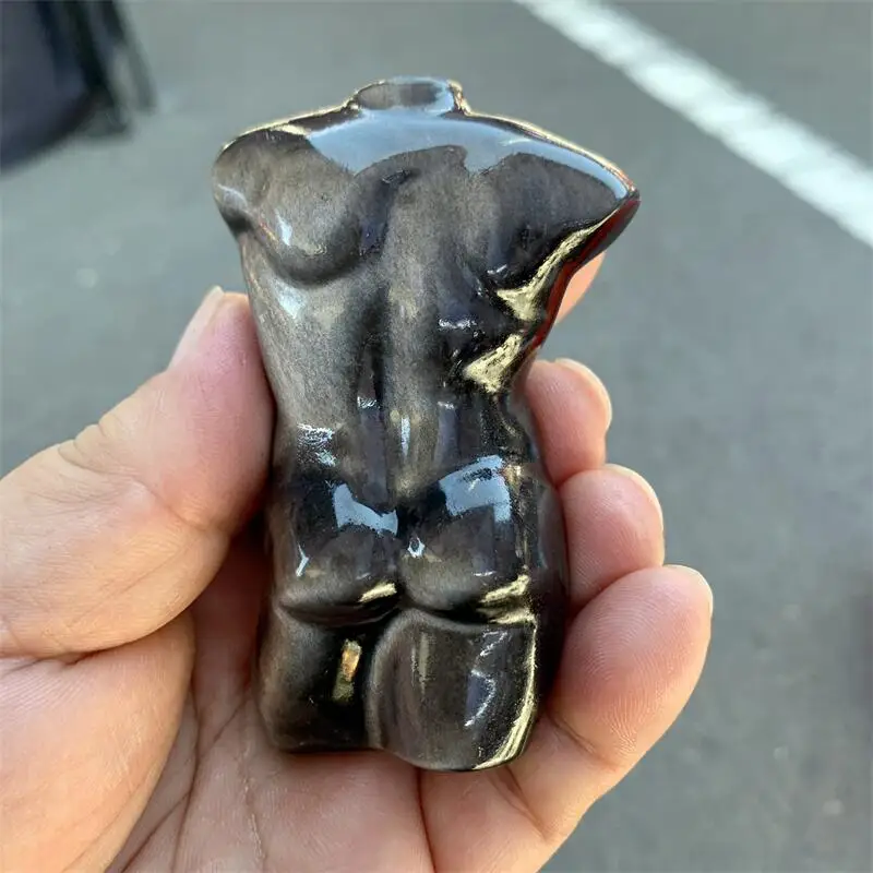 Natural Silver Obsidian Male Body Carving Crystal Crafts For Home Office Decoration Or Birthday Present 1PCS 6