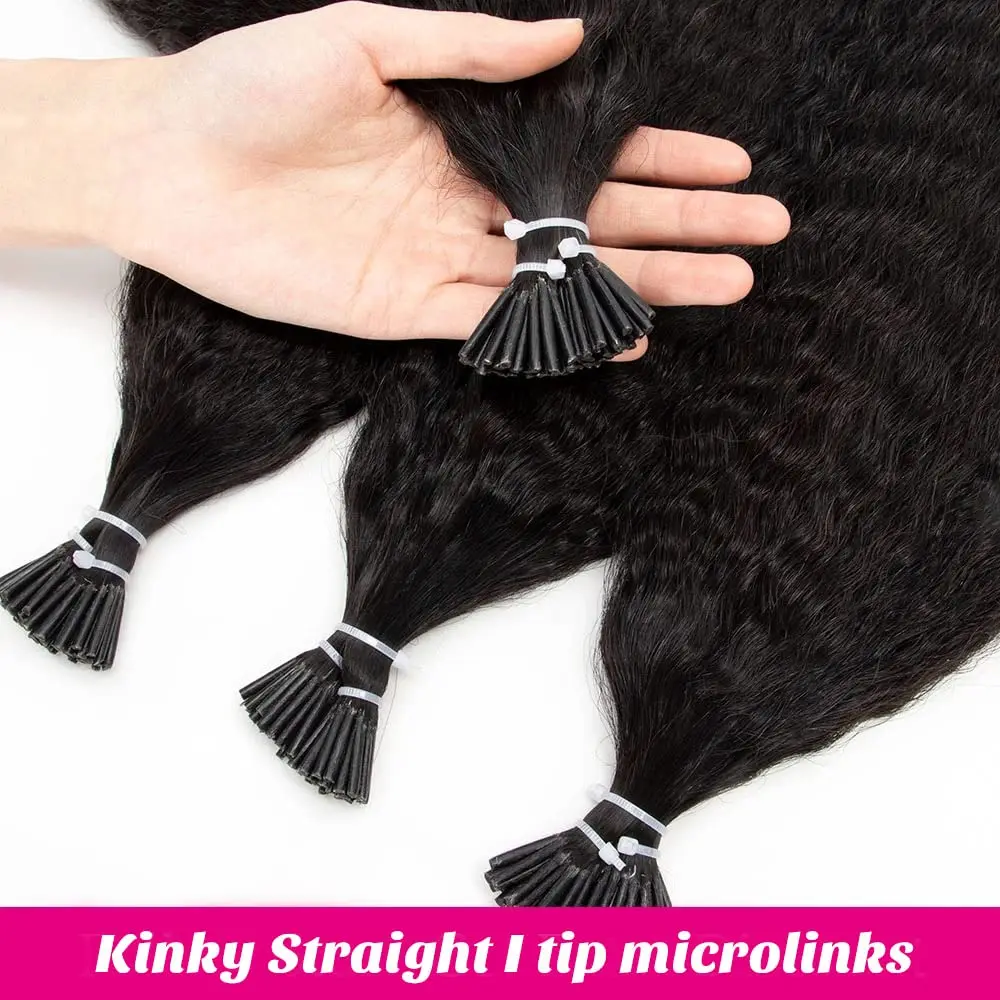 I Tips Kinky Straight Itip Human Hair Extensions for Black Women Natural Black I-Tip Extensions For Thin Hair 50grams 50strands