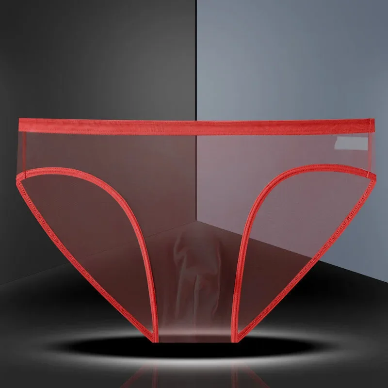 Transparent Underwear Hot Man Pants Ultra-thin Perspective Mid-rise Male Mesh Slips Homme Panties Plus Size