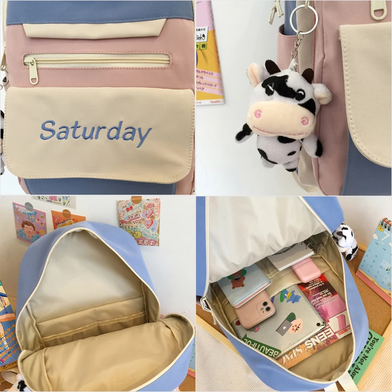 Backpack Women multicolor cute College Girl tote bag Boy SchoolBag Book Waterproof Packbags Teenage student playful Rucksack