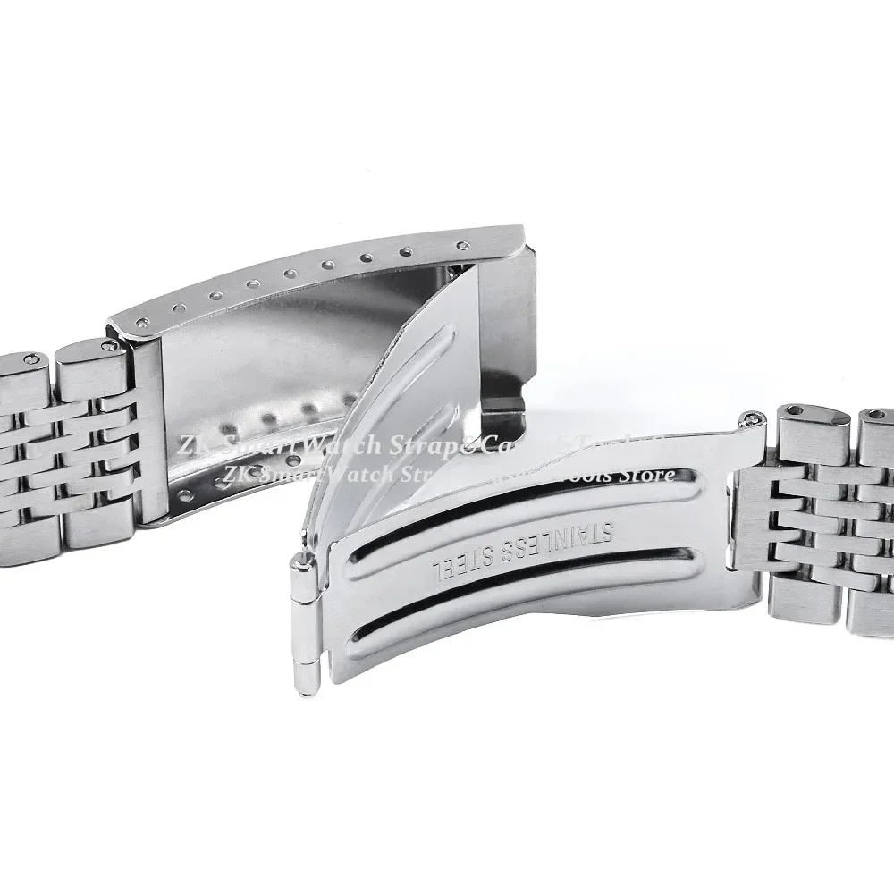 Premium Stainless Steel Curved End Watch Strap with Folding Buckle - Jubilee Bracelet Style