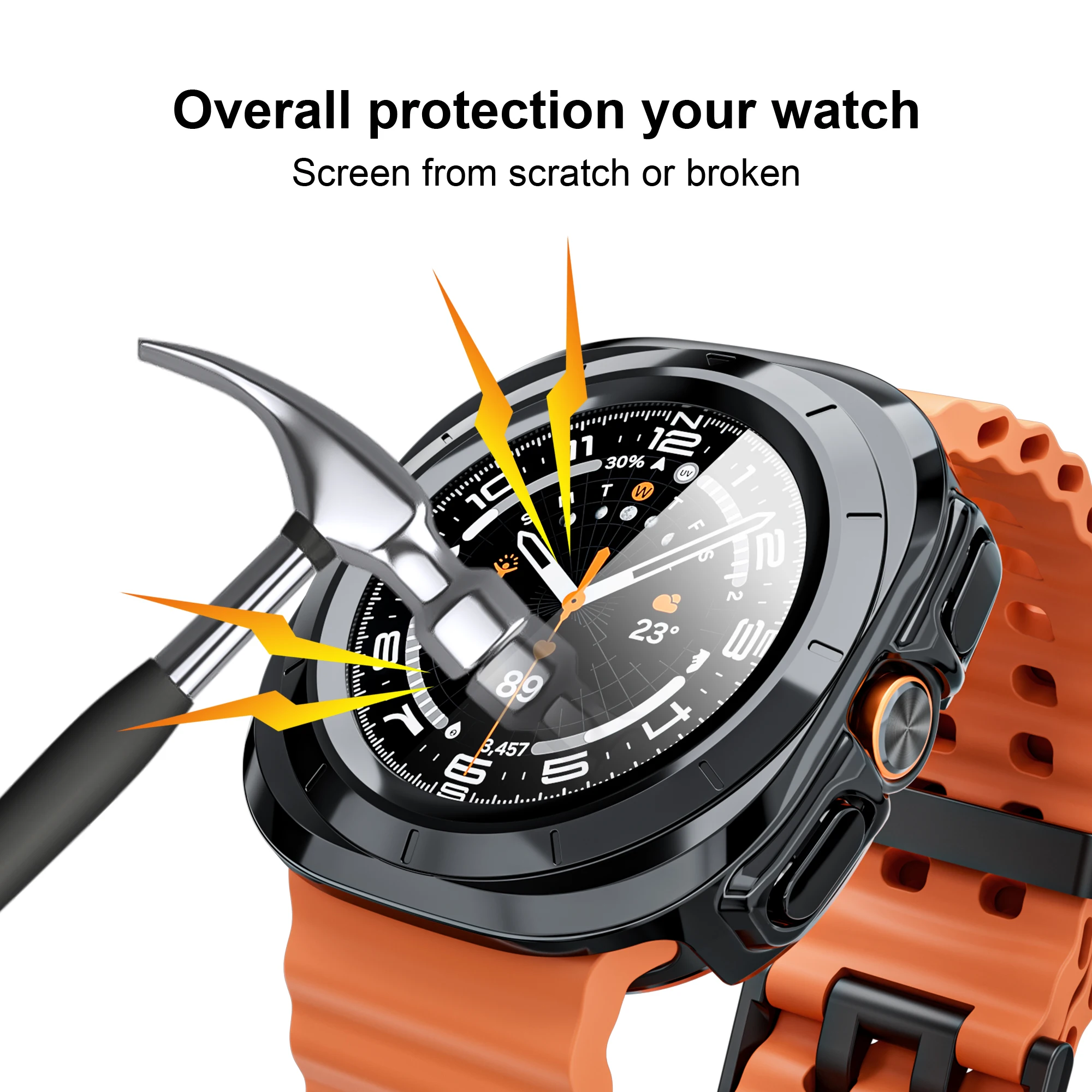 Premium Tempered Glass Screen Protector & Hard PC Bumper Case for Samsung Galaxy Watch Ultra