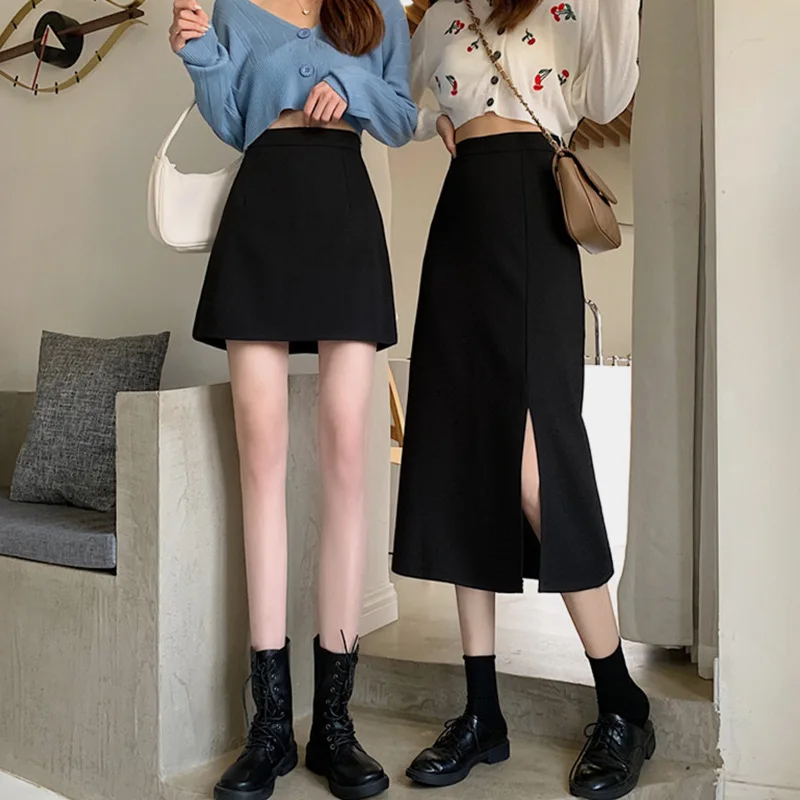 

Black Skirts Women Midi College A-line High Waist Korean Style All-match Friends Streetwear Chic Female Faldas Mujer Moda 2023
