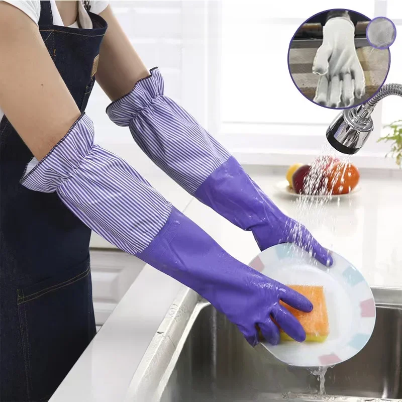1 pair of winter warm gloves, velvet lining, kitchen dishwashing gloves, household gloves, durable laundry gloves 6