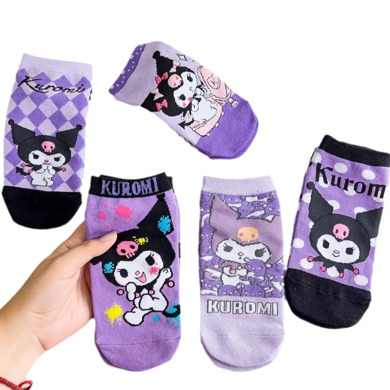 5Pcs Kawaii Sanrio Series Kuromi Cartoon Anime Sweet Cute Purple Socks Regali Di Festa Per Le Ragazze