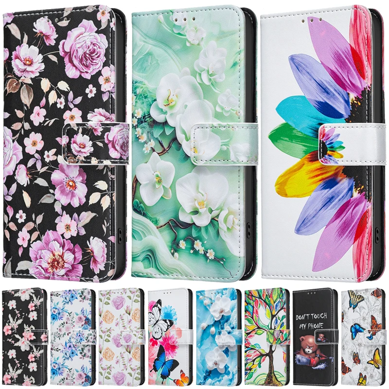 Elegant Leather Flip Wallet Case with Card Holder and Artistic Design