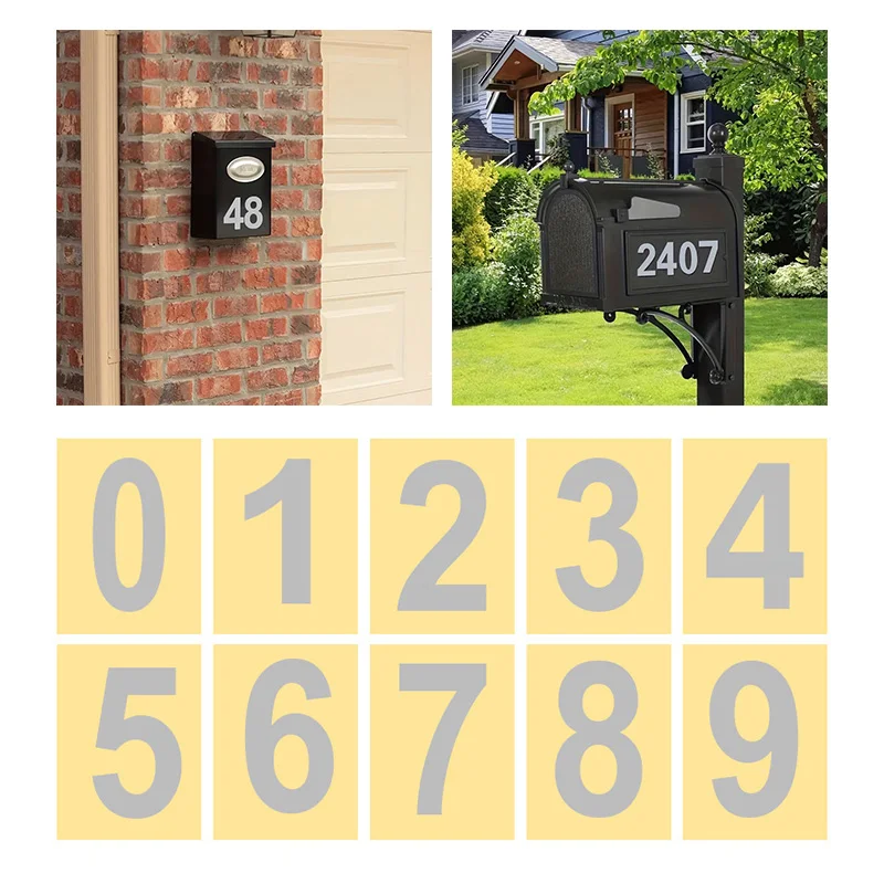 Outside Mailbox Digital Stickers Outdoor Mailbox Numbers Reflective Doorplate Letter for Crafts Self-Adhesive Decals Signs on