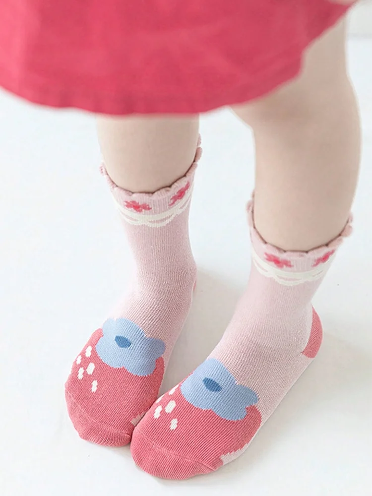 5 Pairs of Girls' Socks That Can Be Worn in Spring and Summer, Strawberry Autumn and Winter Baby Socks, Soft Mid-calf Socks 6