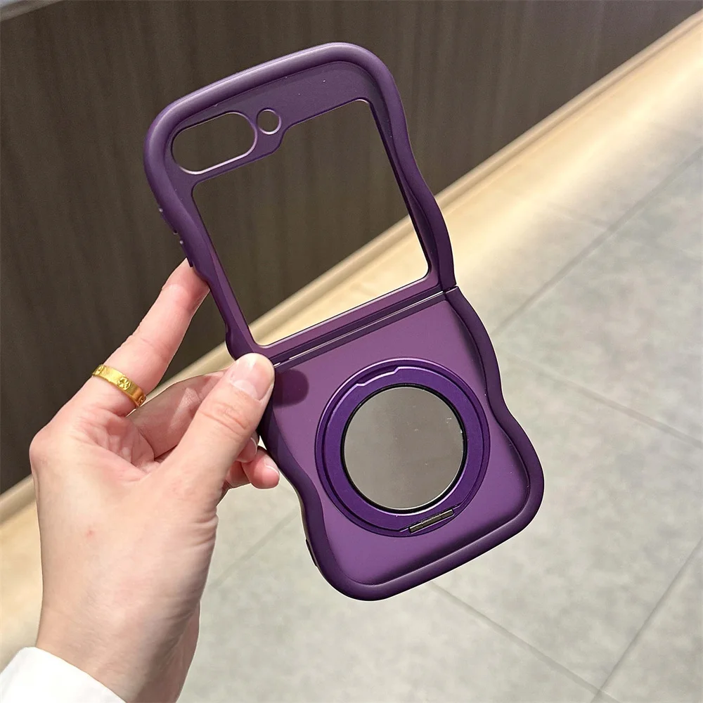 360° Rotating Mirror Ring Holder with Curly Wavy Frame - Magnetic Phone Case Stand