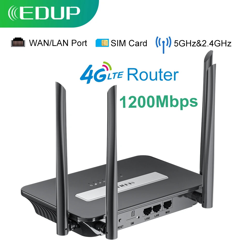 EDUP 4G LTE Router 1200Mbps Wireless WiFi Router Modem 3G/4G SIM Card