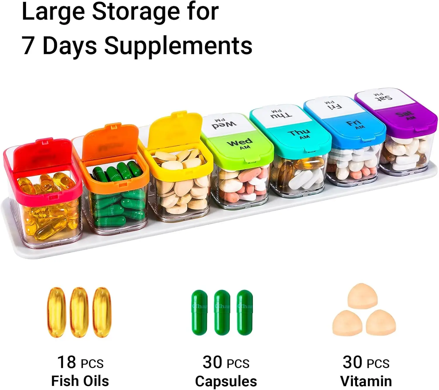 Oversized Weekly Pill Organizer with AM/PM Compartments for Medications and Supplements