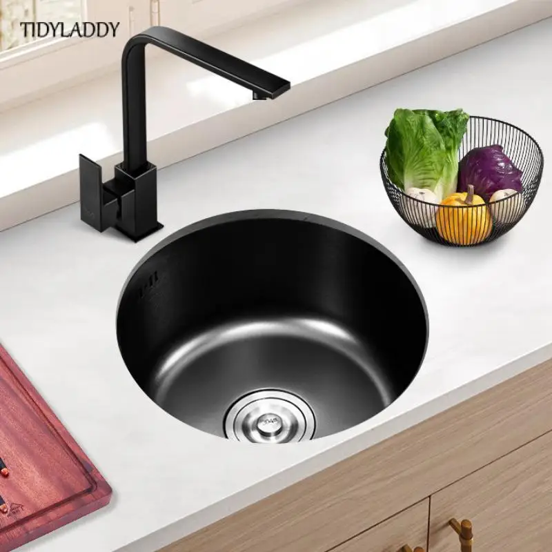 Stainless Steel Round Bar Kitchen Sink Single Bowl Black-Gary Basinwith Drain Accessories for Home Decoration Kitchen Accessorie